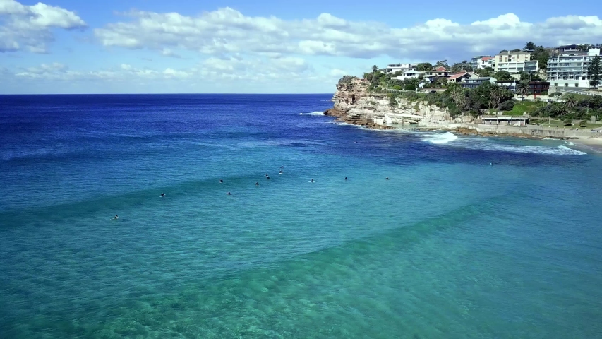 Drone shot looking over Bronte Beach, Nelson Bay, NSW Sydney