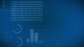 Digitally generated animation of an architectural design of a house while graphs move against blue background - Powered by Shutterstock - Get 15% off with code: PIKWIZARD15