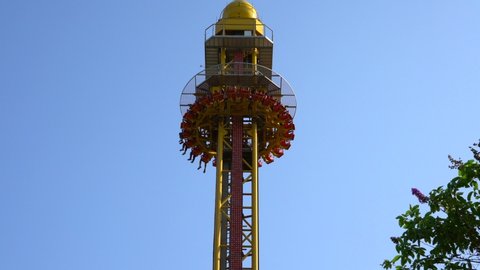 Drop Tower Ride Dropping at a Carnival