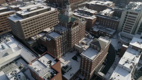 Syracuse  City Skyline Winter Aerial 4K