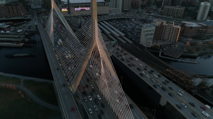 Boston Massachusetts City Skyline Sunny Sunset Fall Autumn Aerial 4K