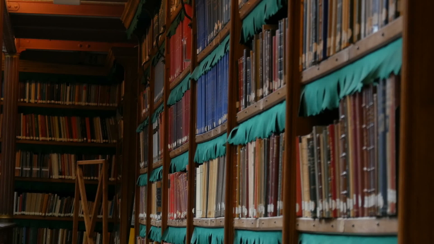 Beautiful vintage bookshelves in the old library in Rijksmuseum, Amsterdam