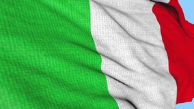 Flag of Italy with the texture of fabric swaying in the wind. Animation of the Italian national symbol sign. Seamless looping video on an isolated background.