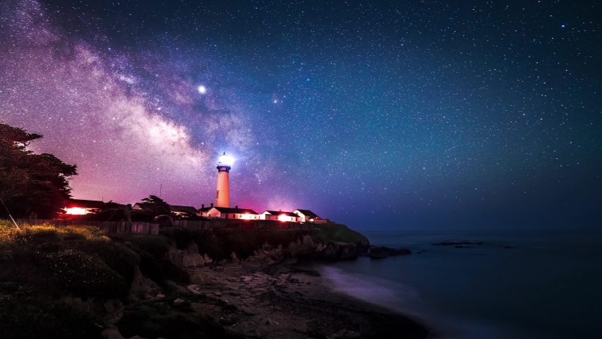 The Milky Way Passing Over Pigeon Point Lighthouse In Pescadero, California, USA