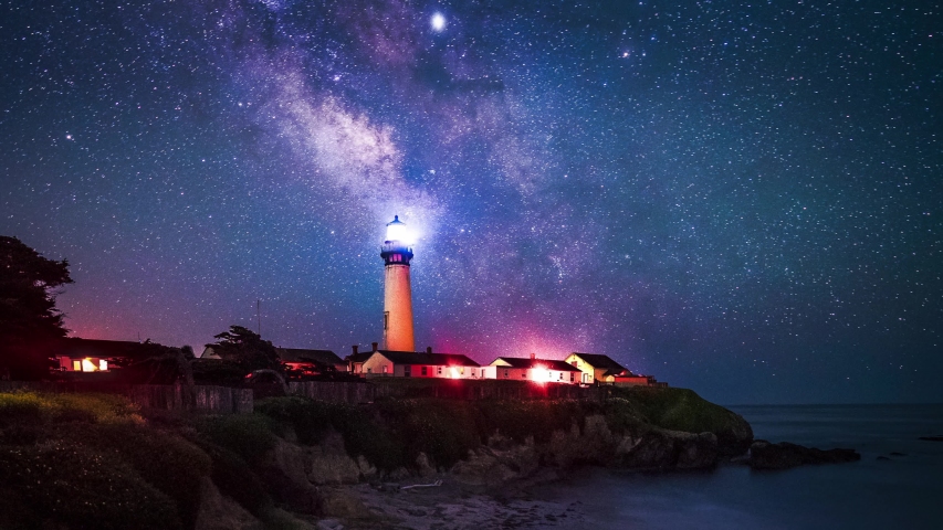 The Milky Way Passing Over Pigeon Point Lighthouse In Pescadero, California, USA