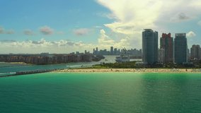 Cruise ship departing Miami summer vacation aerial drone video
