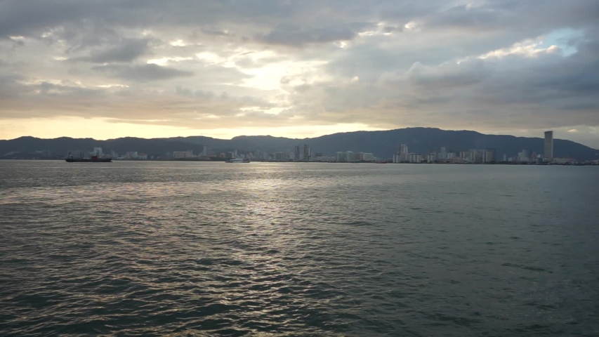 Georgetown cityscape at sunset in Penang, Malaysia. 