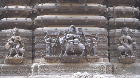 Varanasi / India 25 April 2019 Statue of lord Shiva Parvati sitting on nandi bull at Kashi Vishwanath Temple Corridor in Varanasi Uttar Pradesh 