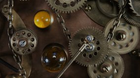 Steampunk, a time machine with rotating gears, a chain, blinking lights, springs. Very similar to a clock mechanism or a working device in the old style. - Powered by Shutterstock - Get 15% off with code: PIKWIZARD15