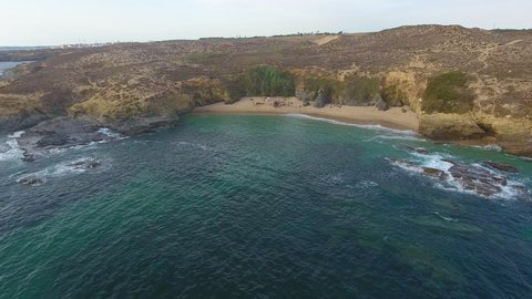 Aerial footage of Alentejo's Portuguese coast between Porto Covo and Ilha do Pessegueiro.