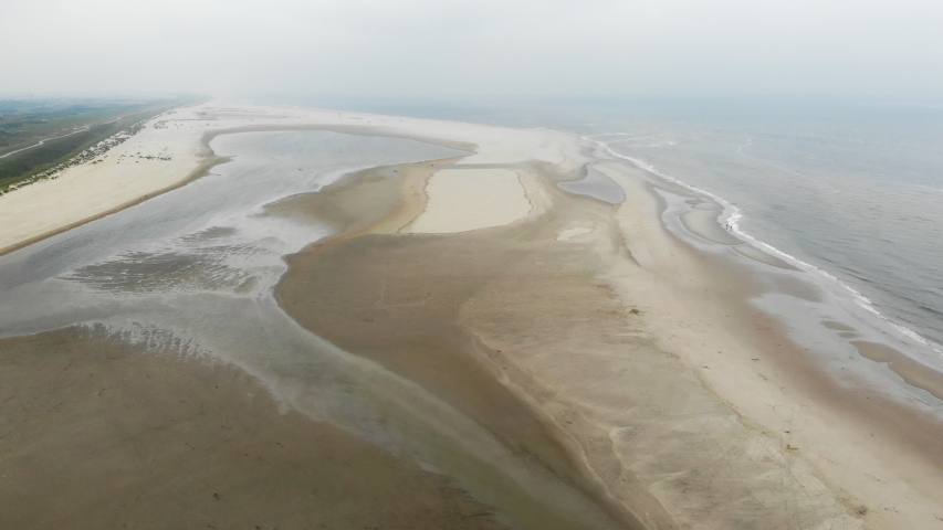 Beach of Kijkduin in the Netherlands, panaroma view with drone