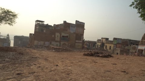 Varanasi / India 25 April 2019 Demolition work is in full swing for the Kashi Vishwanath Temple Corridor in Varanasi Uttar Pradesh 