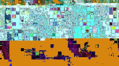 Aesthetic animation of pixelated screen, waves and distortions, GLITCH EFFECT, video damages, abstract digital art, inks, mix media. Fashion 8bits style, retro pop modern technology, trendy designing.