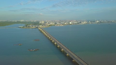 
 Johor , Malaysia - 5 oct 2018 : High angle view of Malaysia–Singapore Second Link bridge 
