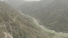 Himalaya agriculture terraces, 4k drone aerial ungraded/flat raw footage