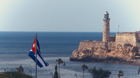 View of the Morro fort and castle at Havana, Cuba and view of the ocean