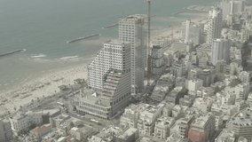 Tel Aviv skyline aerial drone view 4k  ungraded/flat raw
