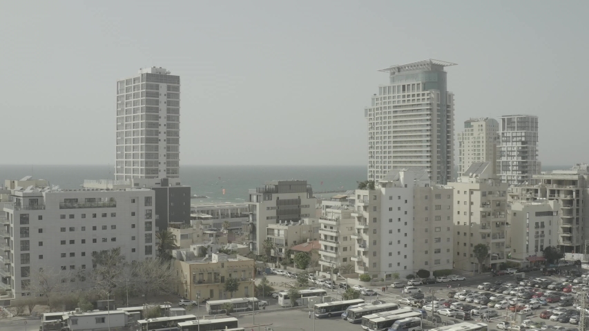 Tel Aviv skyline aerial drone view 4k  ungraded/flat raw