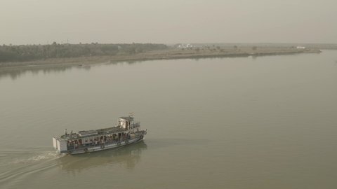 Ganga river meeting Kaveri, Mayapur, India, 4k aerial ungraded
