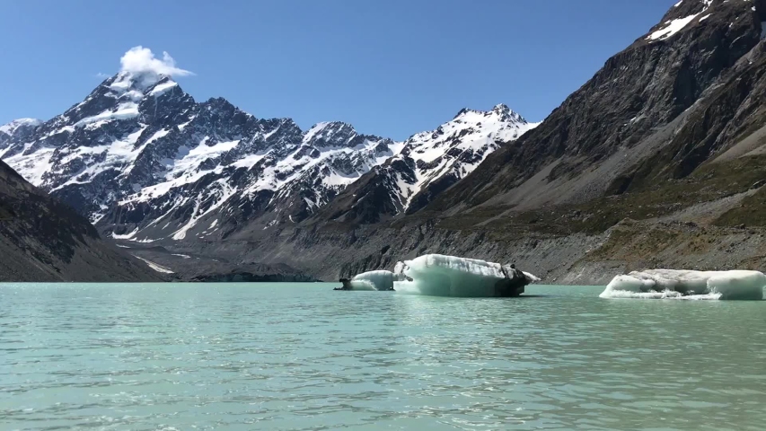 Tasman glaciers lake in hooker valley, Mount Cook, New Zealand
