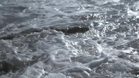 Strong Waves at Ocean or sea with white foam Slow Motion Video. Beautiful Sea Water Landscape
