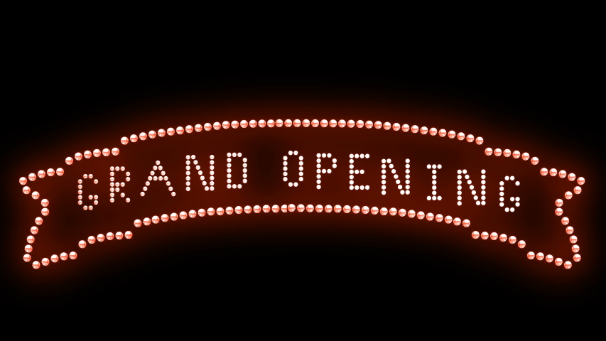 Grand Opening Text sign Loop animation bulbs LED pixels, light flashing, blinking lights advertising banner. Light Text. Digital Display. More TEXTS are available in my portfolio. Light Frame.
