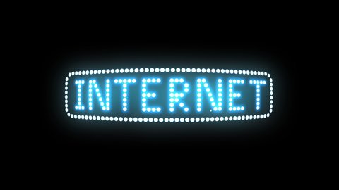 Internet Word Text sign Loop animation bulbs LED pixels, light flashing, blinking lights advertising banner. Light Text. Digital Display. More TEXTS are available in my portfolio. 
With Light Frame.