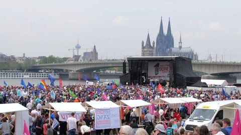 Cologne, Germany - May 19 2019: The demonstration and protest against nationalism and for Europe and European values in Cologne Germany, before the EU elections