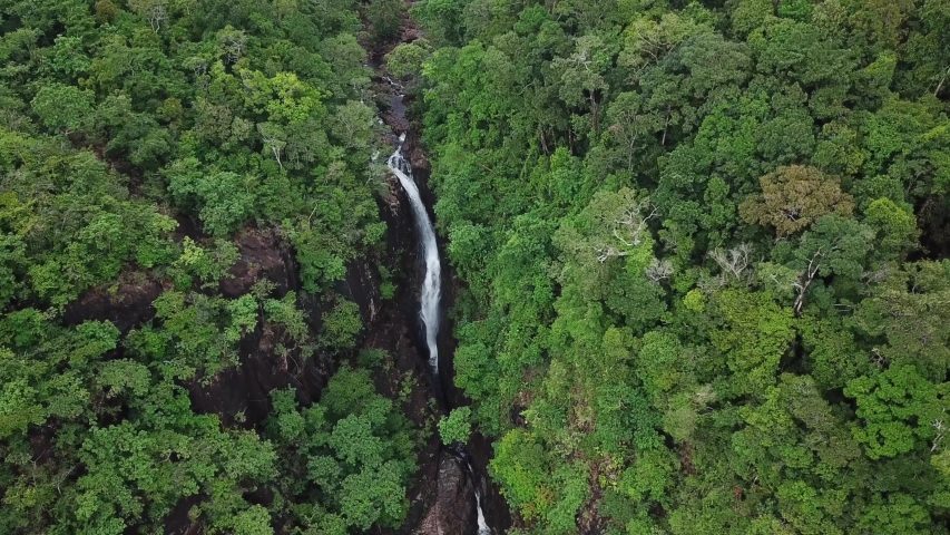 Aerial of Klong Plu waterfall, Koh Chang island, Trat Province, Thailand. It is very popular destination of tourist Royalty-Free Stock Footage #1029822695