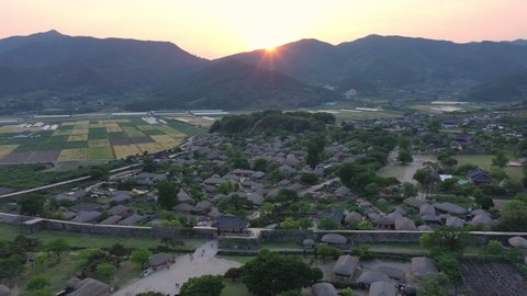 Aerial view of  Nagan Eupseong village And the sunset in South Korea. 