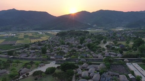 Aerial view of  Nagan Eupseong village. And the sunset in South Korea.It was the original tourist destination in South Korea and filming of famous dramas here.