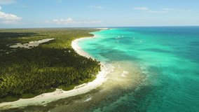 Island Saona in the caribbean sea, Dominican Republic, aerial drone view