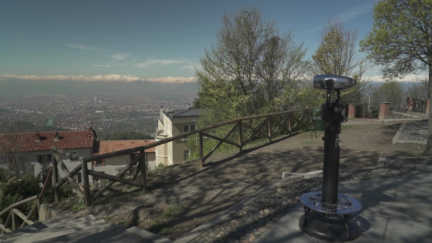 A panorama view of Turin and the Alps from the viewpoint on hill of Superga.
