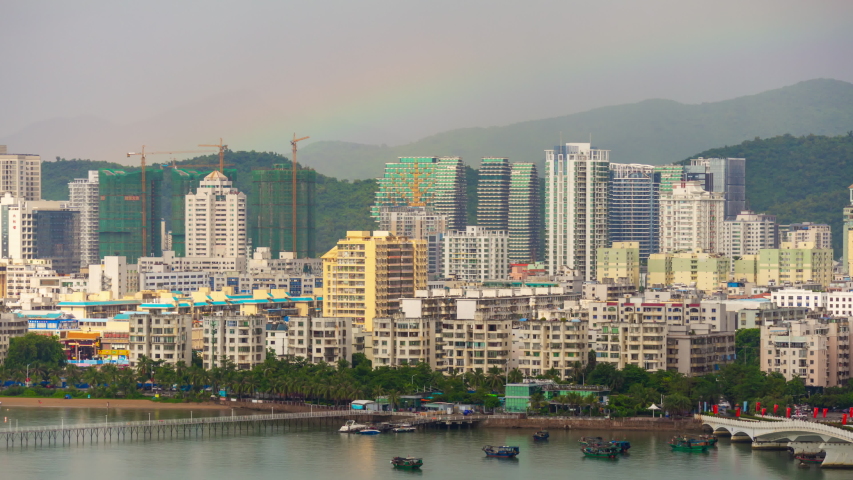 sunset sky sanya city panorama 4k timelapse hainan island china