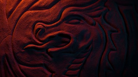 Ancient Dragon Wall Carving In Fire Glow