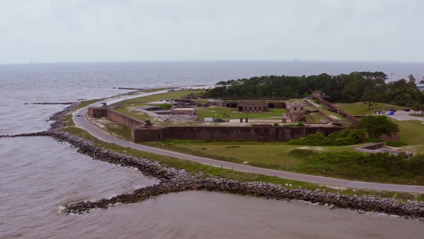 Fly over Fort Gaines Alabama at Dauphin Island.