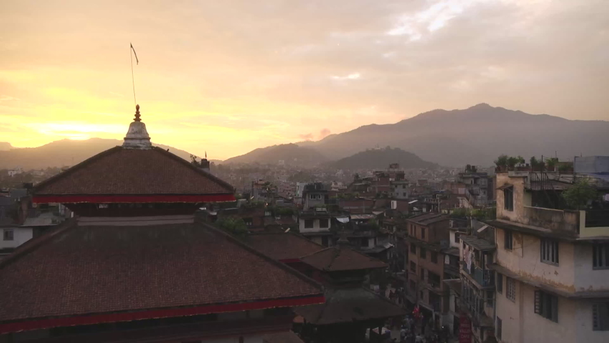 Majestic golden sunset with temple and cityview in Kathmandu in Nepal