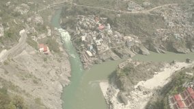 Devprayag, India, 4k aerial drone view ungraded/flat raw footage