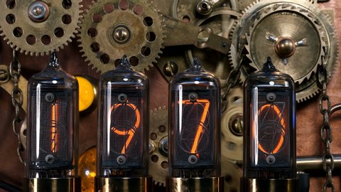 the steampunk device is a time machine, the counter counts the years and stops at 2020, in the old style