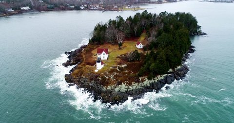 Aerial view of the Curtis island lighthouse in Camden Maine USA