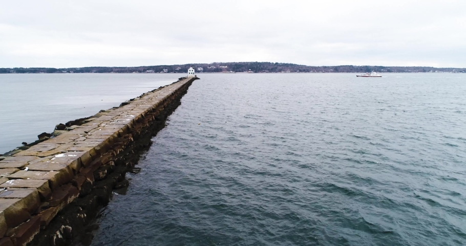 Aerial view of the Rockland Breakwater Lighthouse