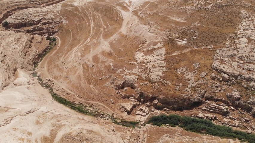 Judean (Judaean) desert near the city of Jerusalem. View from the drone.