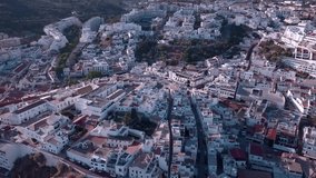 Drone shot of a city buildings in Albufeira, Portugal.