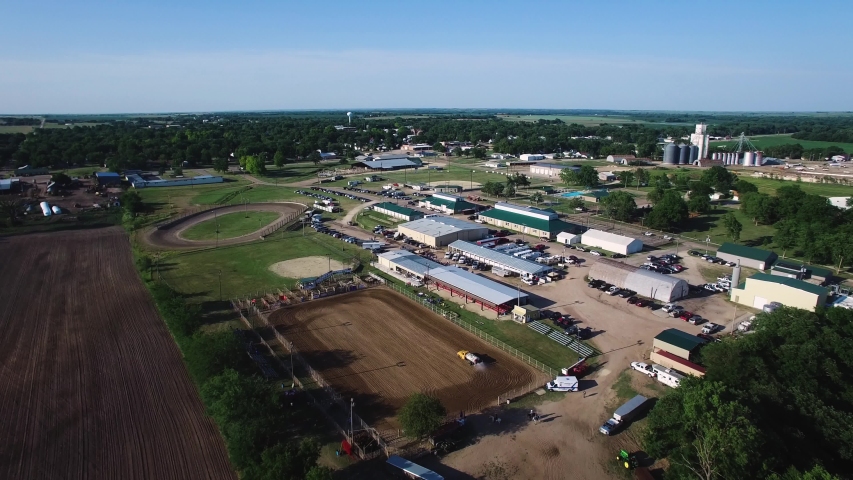Aerial flyover equestrian and recreational center Kansas, Missouri. Concept: equestrian,fair grounds,rural life