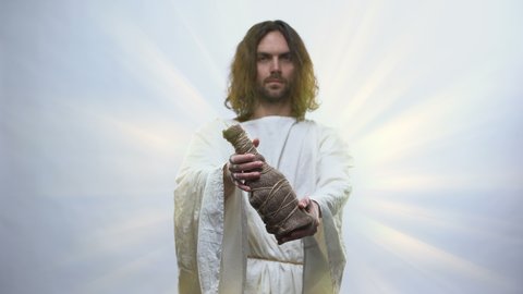 Jesus holding bottle of wine, Gospel story about miracle of wine, Communion
