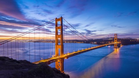 Iconic San Francisco Golden Gate Bridge 4K UHD Panoramic Sunrise Video Time Lapse