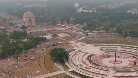 India gate in Delhi, 4k aerial drone footage