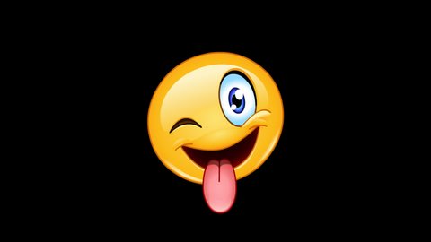 Animation of emoji emoticon with stuck out tongue and winking eye including alpha channel