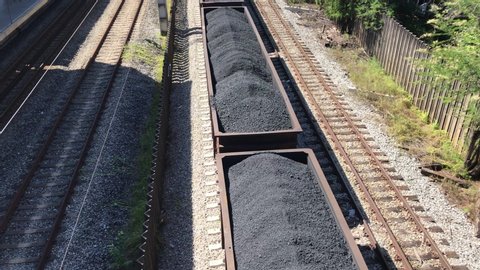 BELO HORIZONTE, MINAS GERAIS, BRAZIL: Iron ore is transported in railway freight wagons of the train