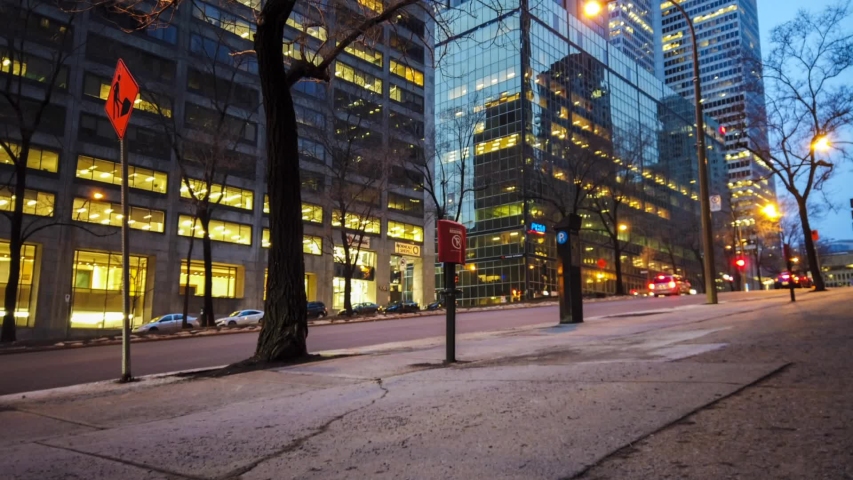 timelapse of Street traffic at night in downtown of Montreal